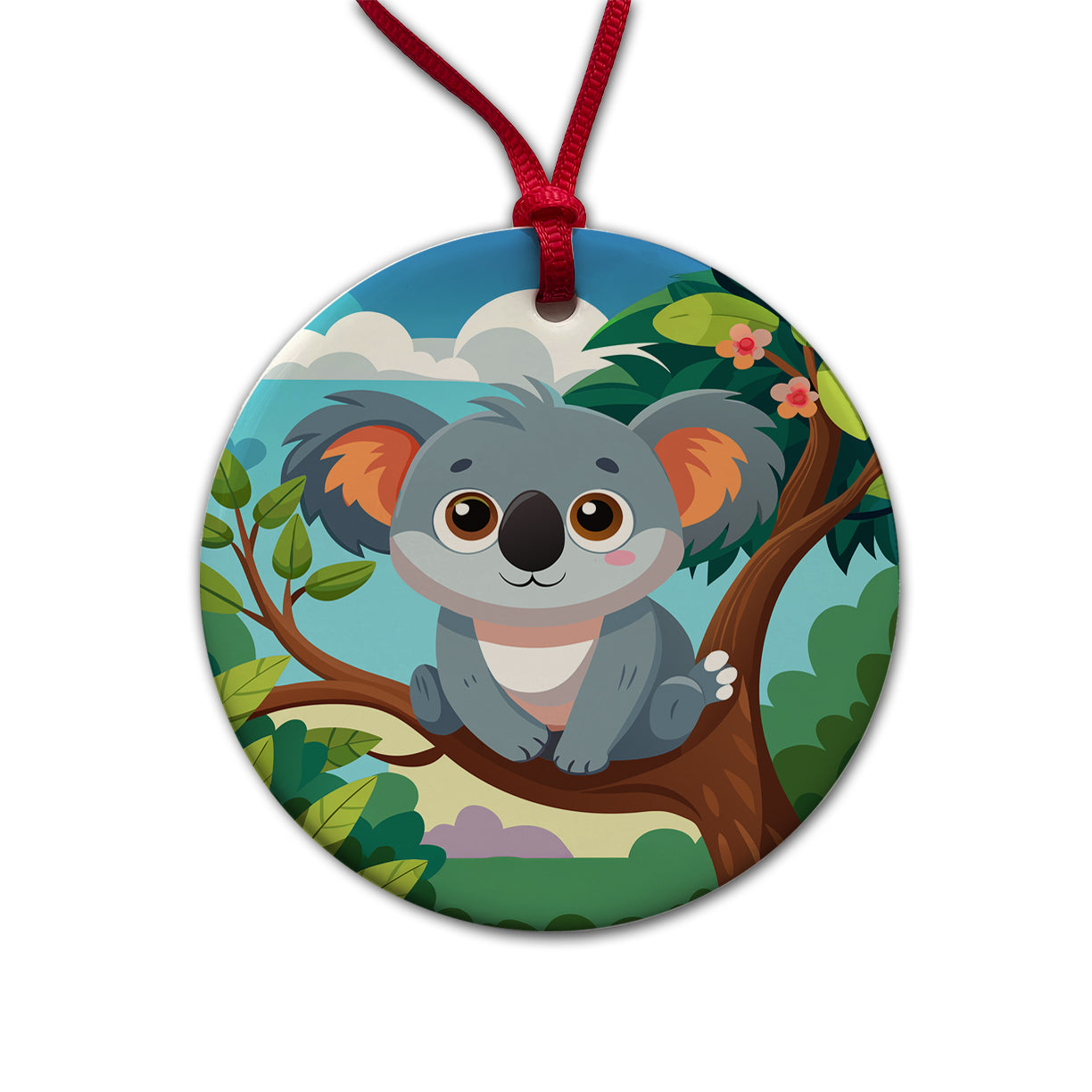 Koala Cute in Tree Round Ceramic Holiday Christmas Tree Ornament