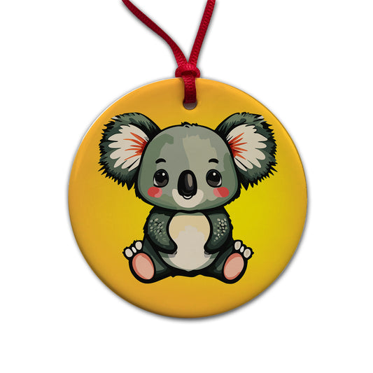 Koala Cute Watercolor Round Ceramic Holiday Christmas Tree Ornament