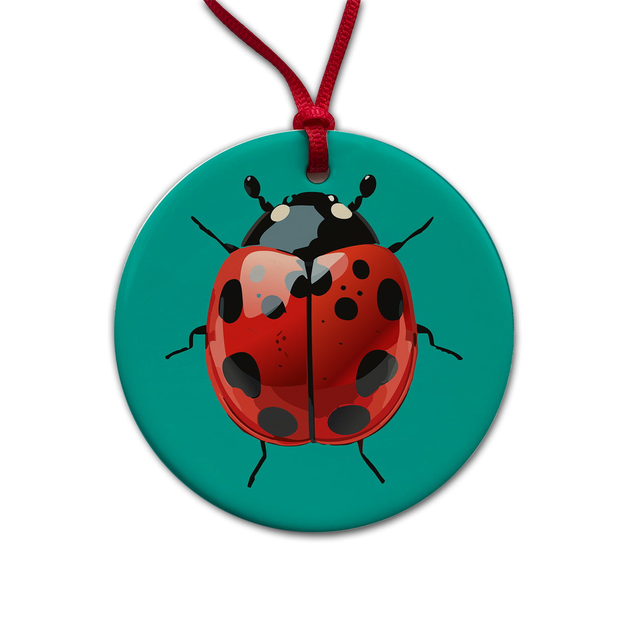 Ladybug Pretty Round Ceramic Holiday Christmas Tree Ornament