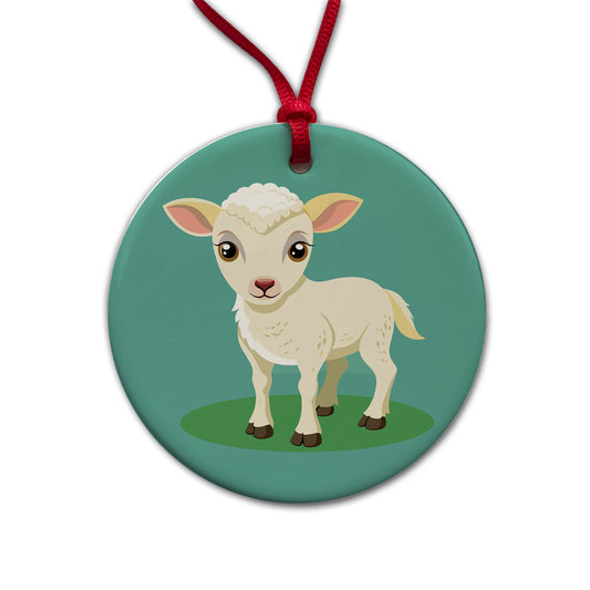 Lamb Baby Cute Round Ceramic Holiday Christmas Tree Ornament