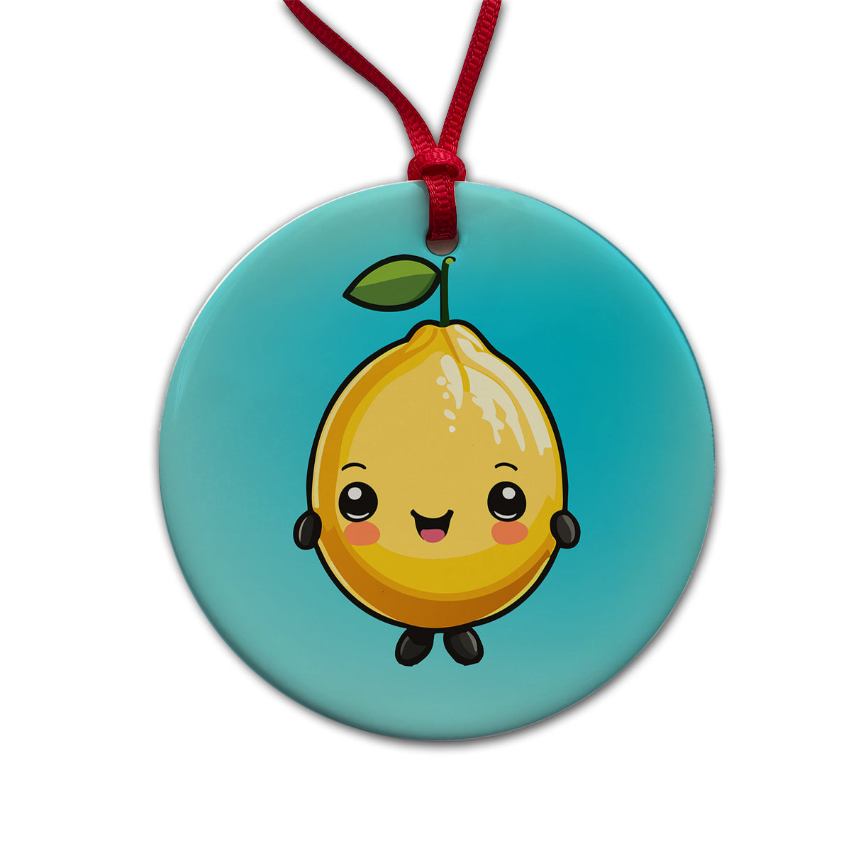 Lemon Cute Chibi Kawaii Round Ceramic Holiday Christmas Tree Ornament