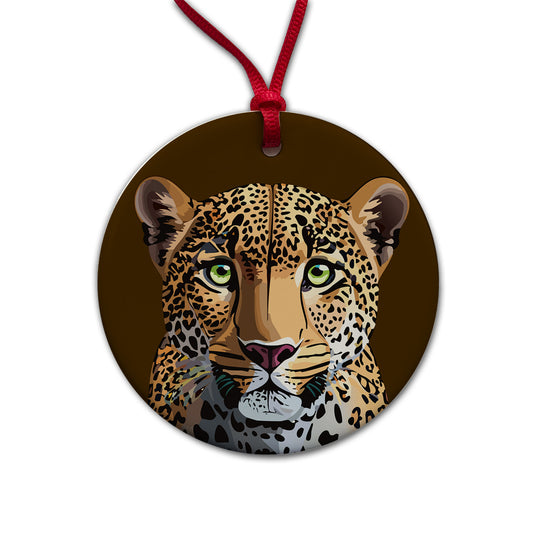 Leopard Cheetah Face Big Cat Round Ceramic Holiday Christmas Tree Ornament