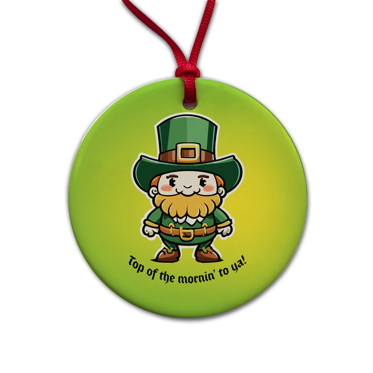 Leprechaun Irish Top of the Morning Funny St Patrick's Day Round Ceramic Holiday Christmas Tree Ornament