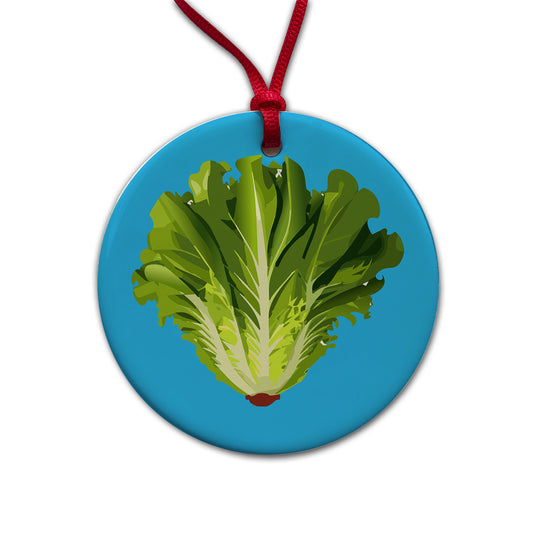 Lettuce Head Vegetable Round Ceramic Holiday Christmas Tree Ornament