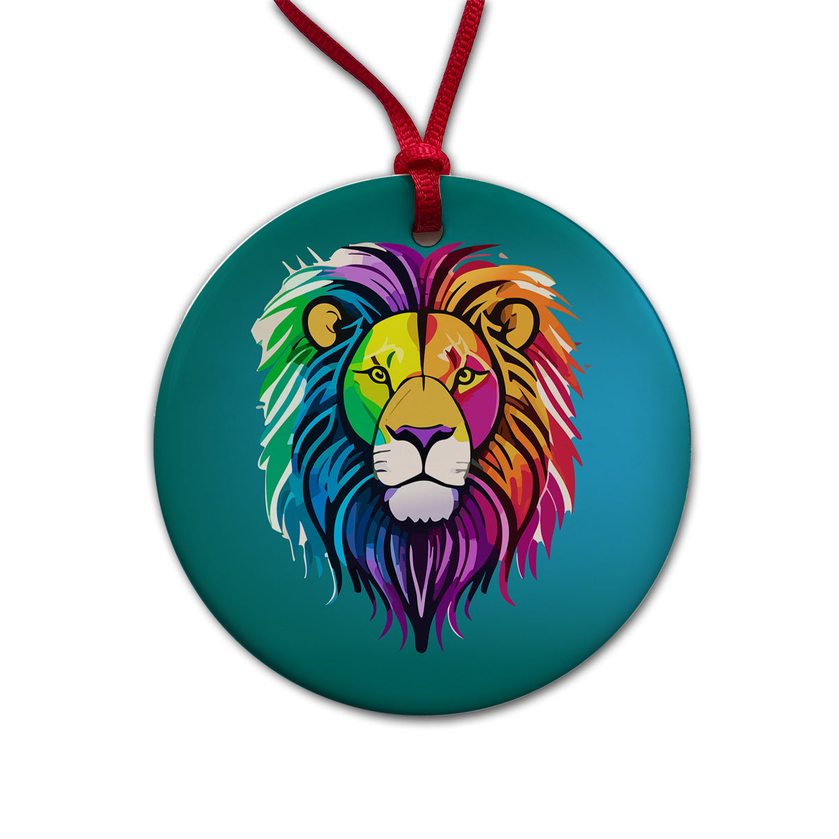 Lion Head Colorful Round Ceramic Holiday Christmas Tree Ornament