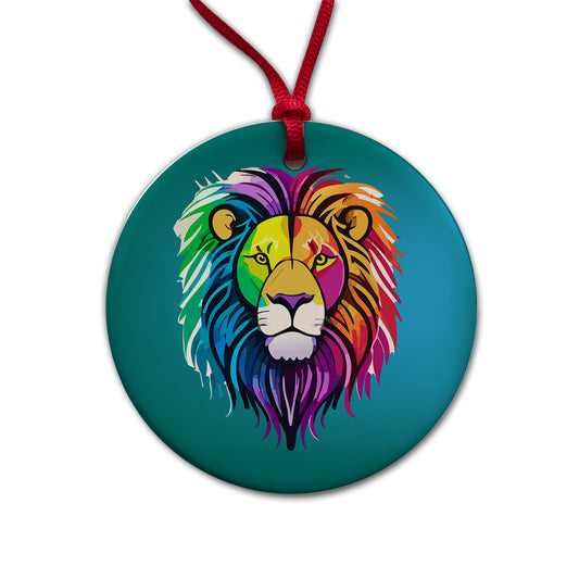 Lion Head Colorful Round Ceramic Holiday Christmas Tree Ornament