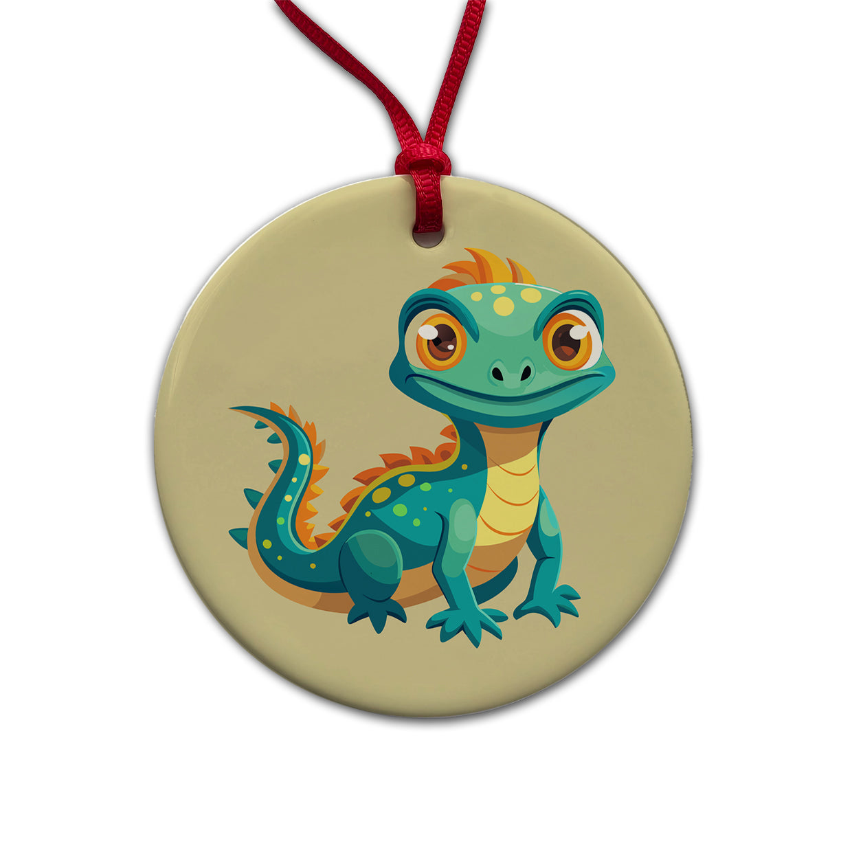 Lizard Cute Round Ceramic Holiday Christmas Tree Ornament