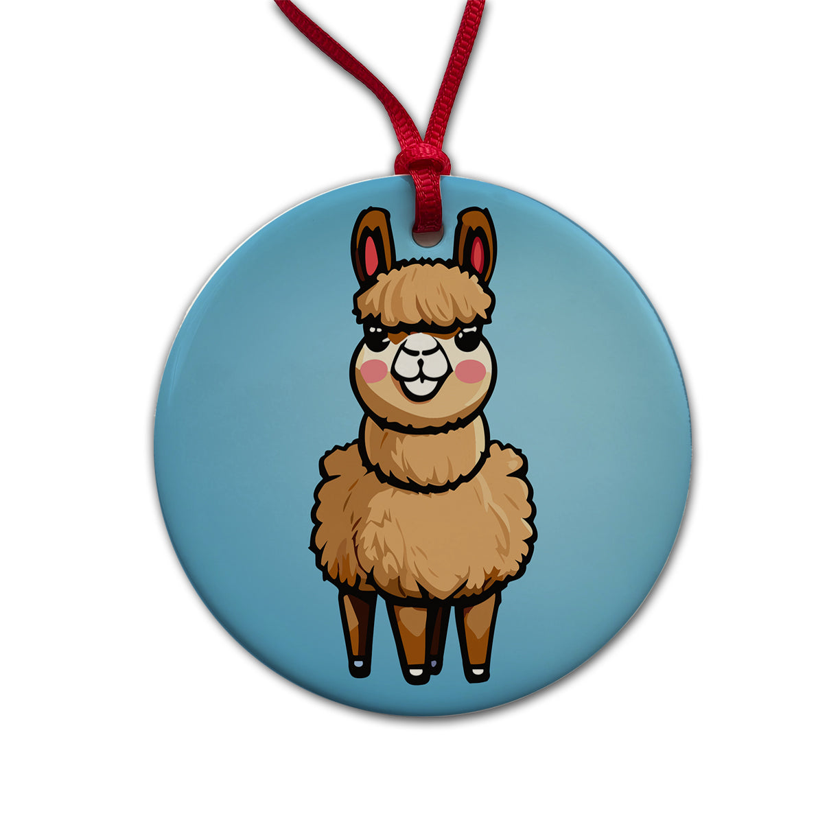 Llama Cute Round Ceramic Holiday Christmas Tree Ornament