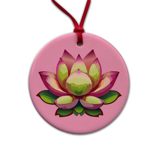 Lotus Flower Purity Strength Yoga Plant Round Ceramic Holiday Christmas Tree Ornament