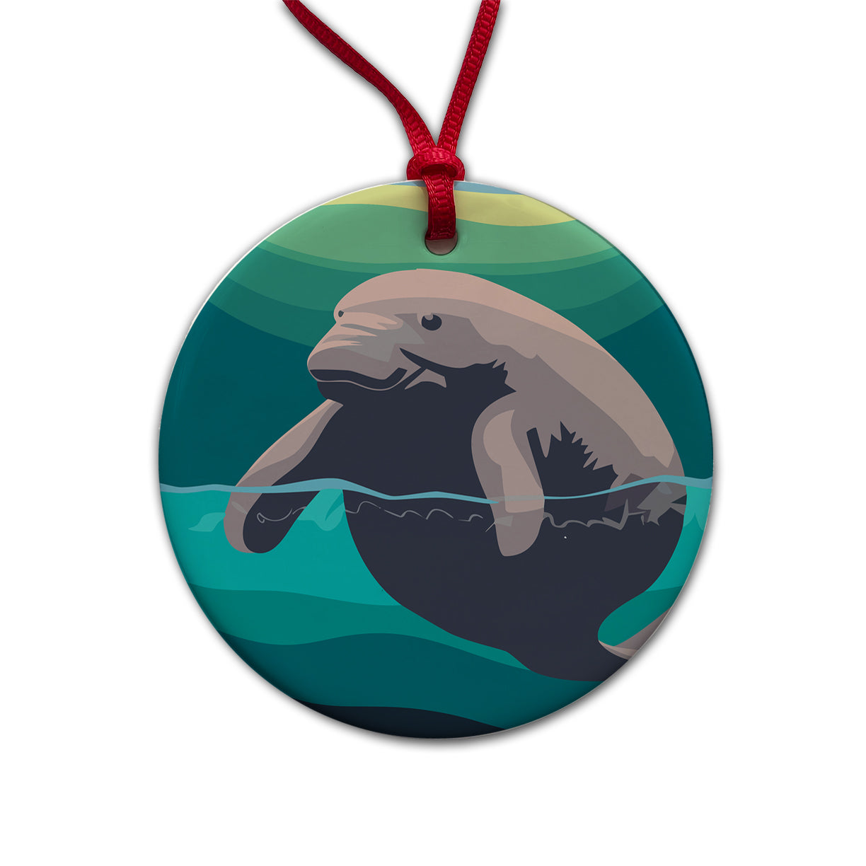 Manatee Ocean Sea Animal Round Ceramic Holiday Christmas Tree Ornament
