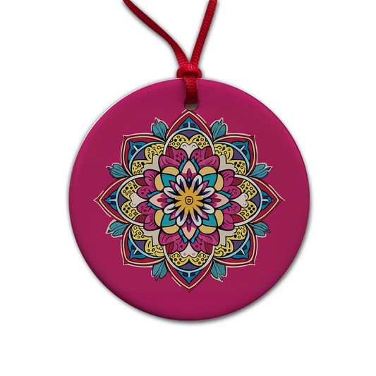Mandala Colorful Beautiful Round Ceramic Holiday Christmas Tree Ornament
