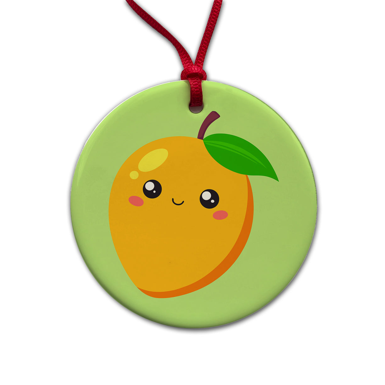 Mango Cute Happy Fruit Round Ceramic Holiday Christmas Tree Ornament