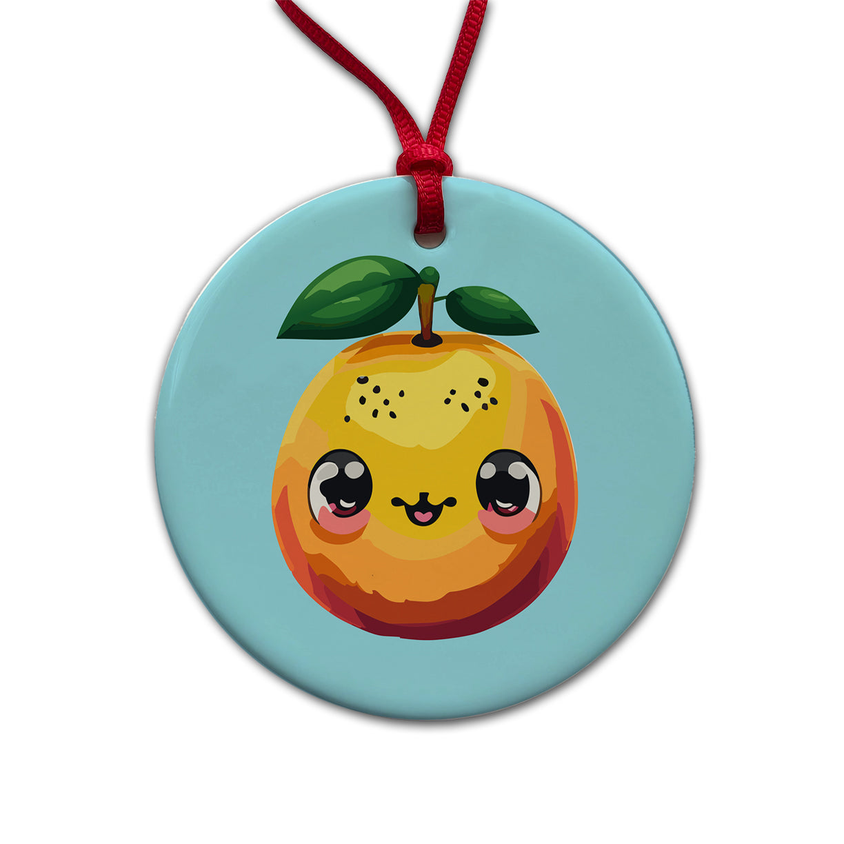Mango Fruit Kawaii Round Ceramic Holiday Christmas Tree Ornament
