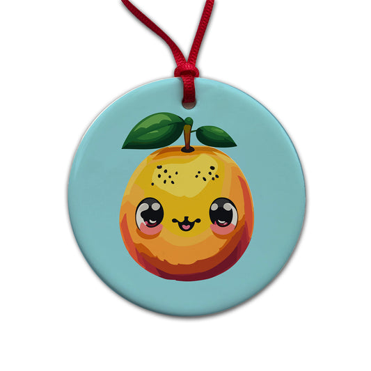 Mango Fruit Kawaii Round Ceramic Holiday Christmas Tree Ornament