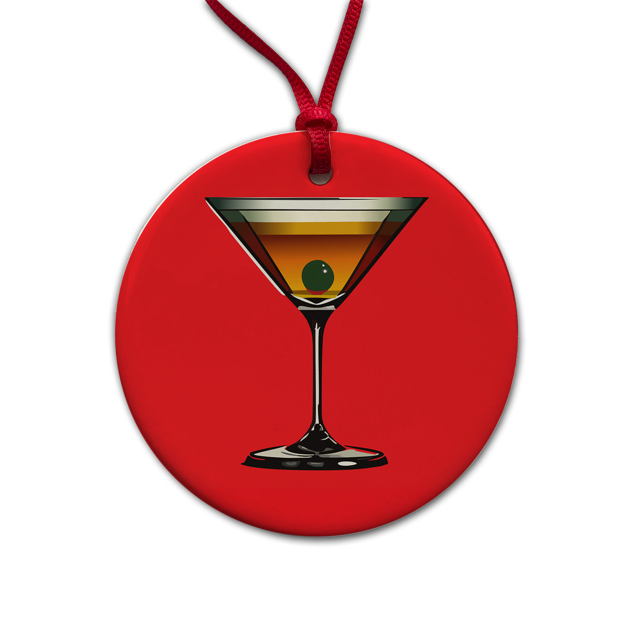 Martini with Olive Round Ceramic Holiday Christmas Tree Ornament