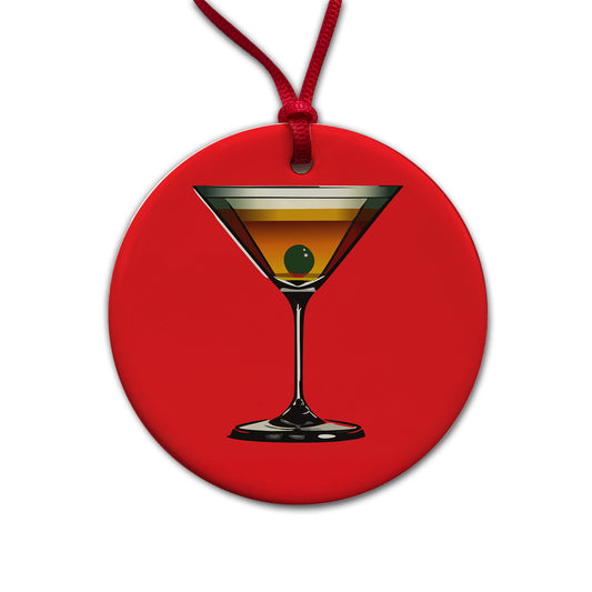 Martini with Olive Round Ceramic Holiday Christmas Tree Ornament
