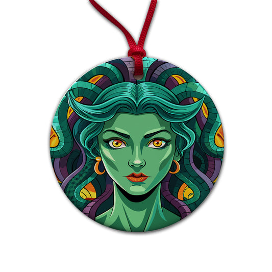 Medusa Gorgon Snake Hair Greek Mythology Round Ceramic Holiday Christmas Tree Ornament