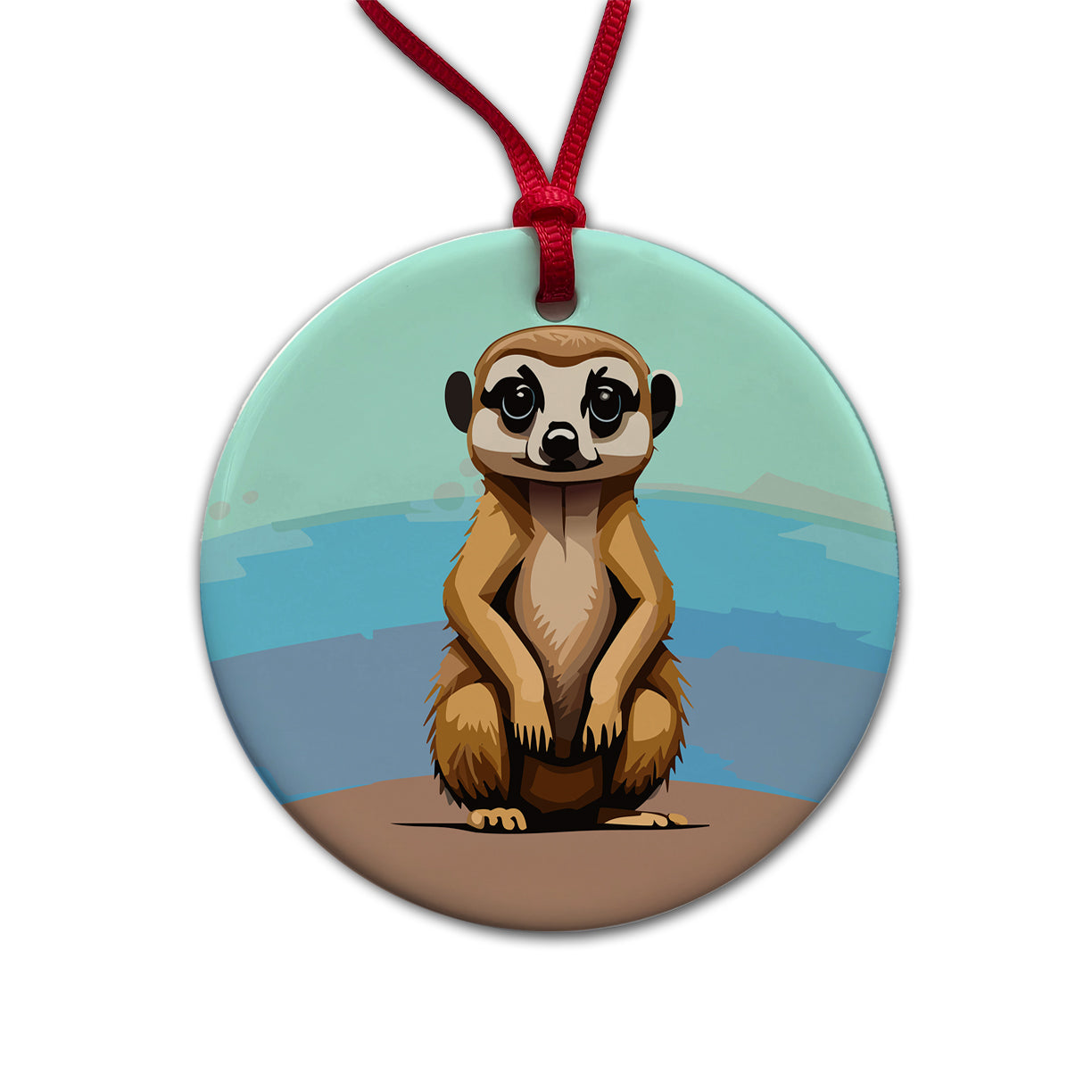 Meerkat Animal Cute Round Ceramic Holiday Christmas Tree Ornament