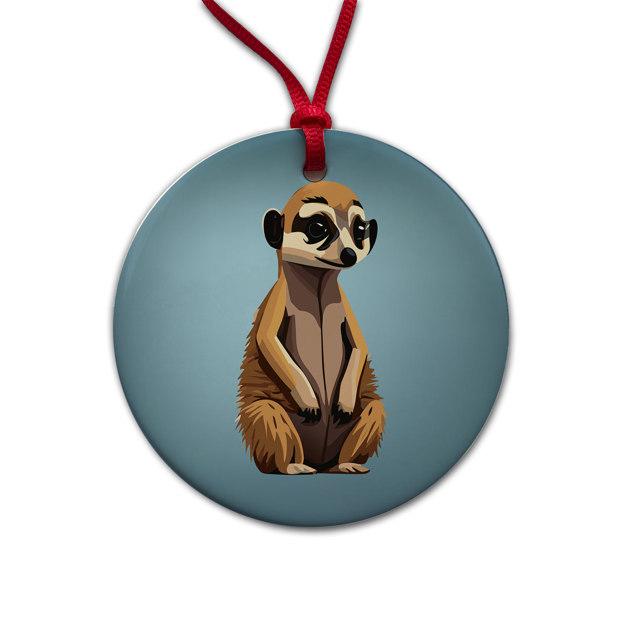 Meerkat Small Mongoose Sitting Round Ceramic Holiday Christmas Tree Ornament