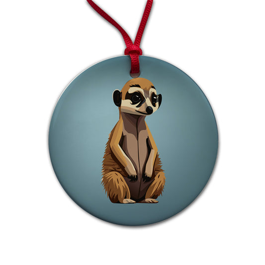Meerkat Small Mongoose Sitting Round Ceramic Holiday Christmas Tree Ornament