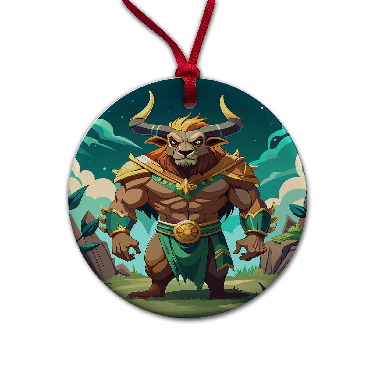 Minotaur Greek Mythology Round Ceramic Holiday Christmas Tree Ornament