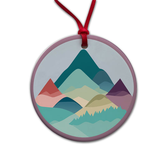Mountains Pastel Round Ceramic Holiday Christmas Tree Ornament