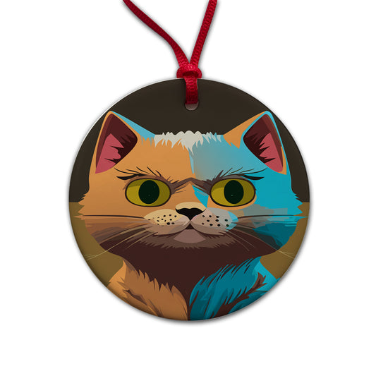 Munchkin Cat Colorful Round Ceramic Holiday Christmas Tree Ornament