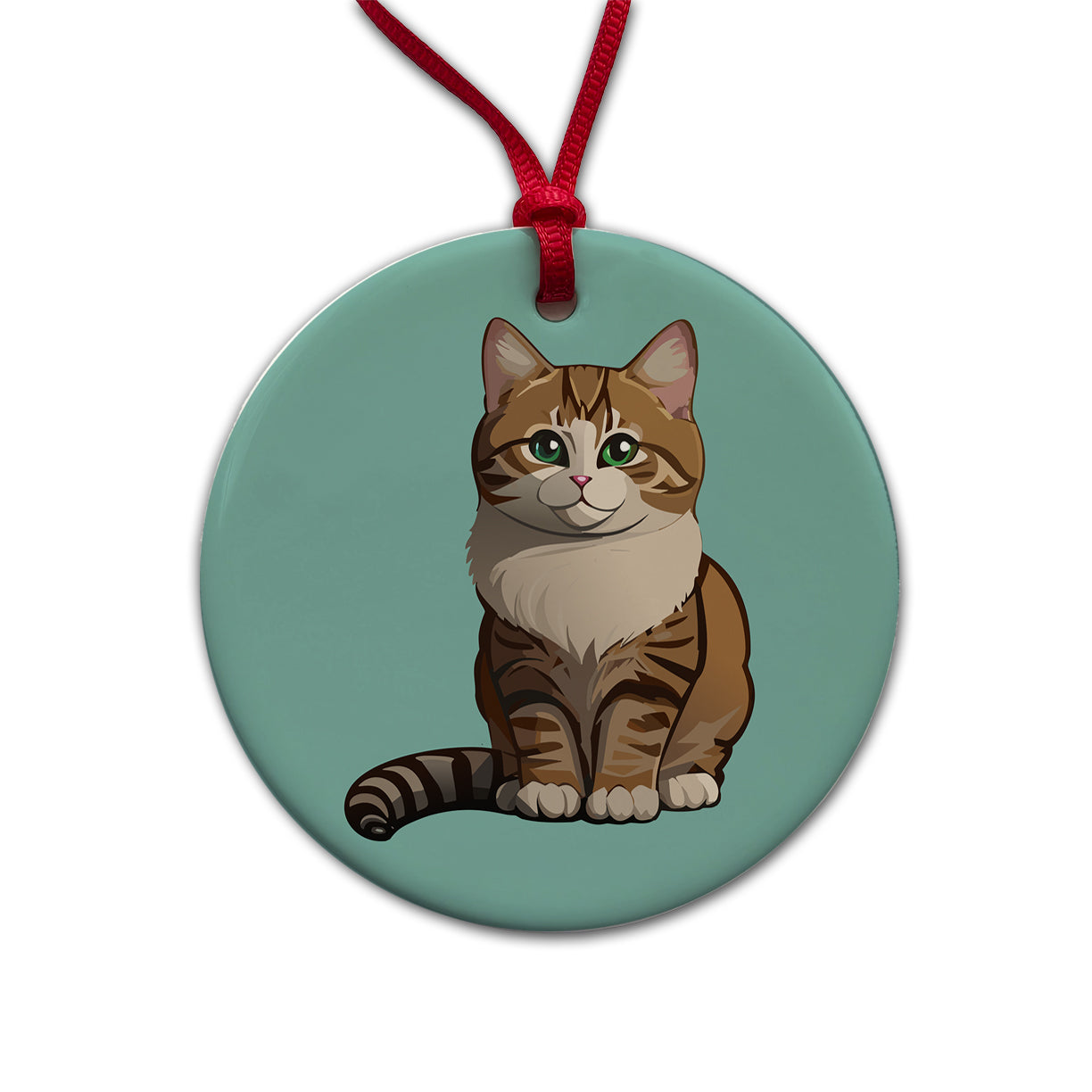 Munchkin Cat Sitting Round Ceramic Holiday Christmas Tree Ornament