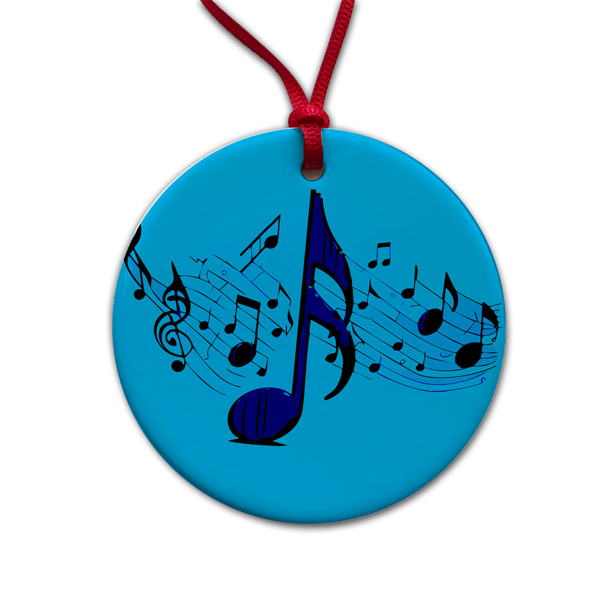 Music Notes Artistic Round Ceramic Holiday Christmas Tree Ornament