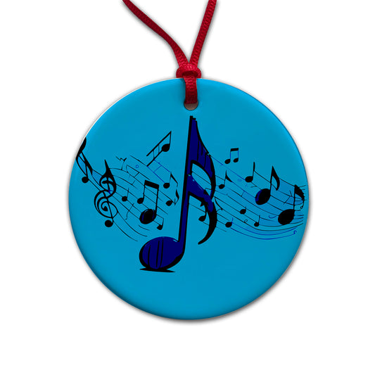 Music Notes Artistic Round Ceramic Holiday Christmas Tree Ornament