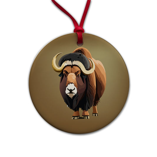 Muskox Musk Ox Shaggy Arctic Animal Round Ceramic Holiday Christmas Tree Ornament