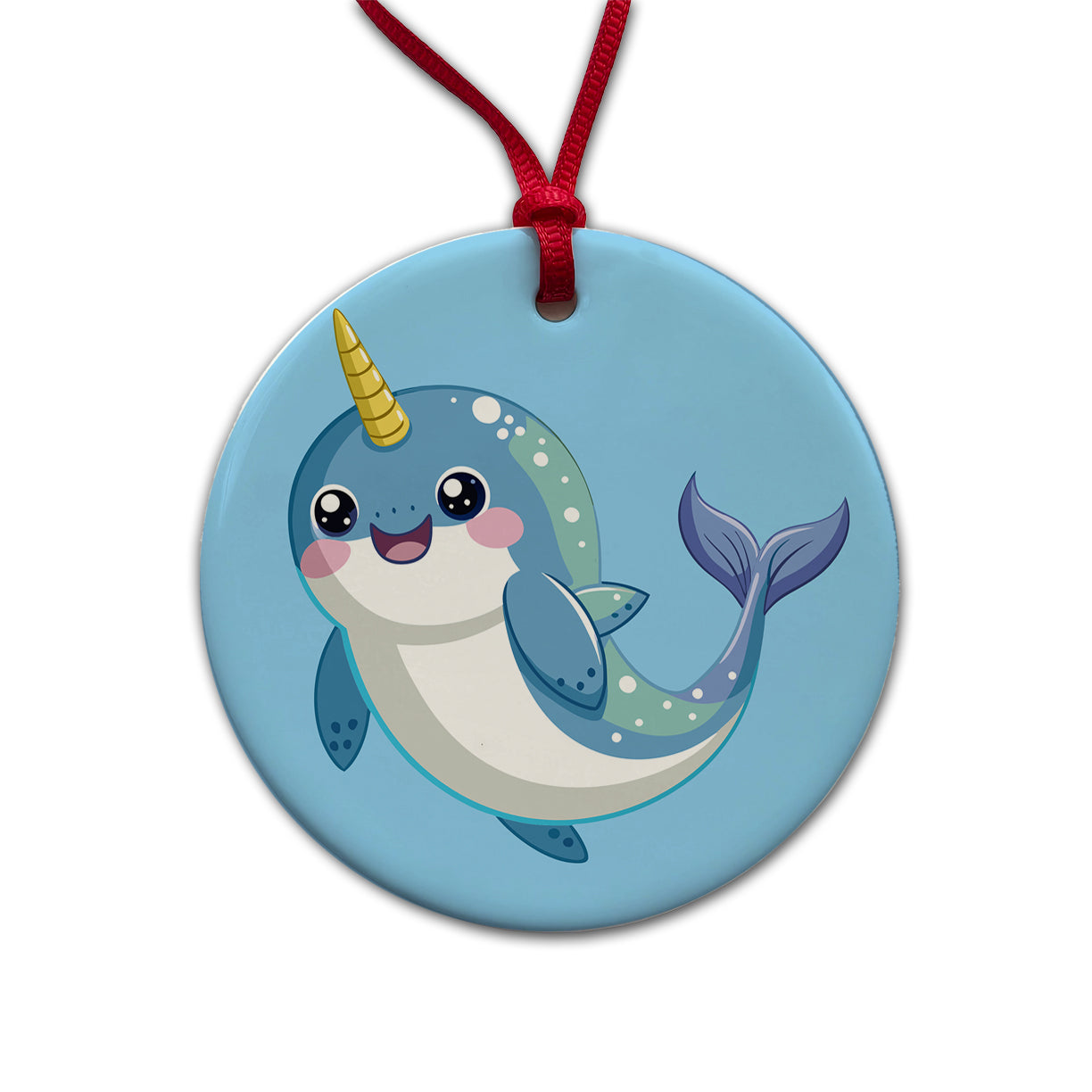 Narwhal Cute Chibi Round Ceramic Holiday Christmas Tree Ornament