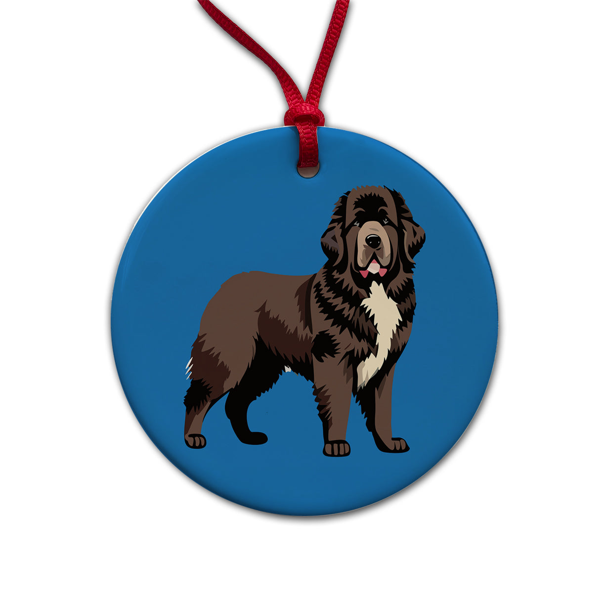 Newfoundland Dog Standing Round Ceramic Holiday Christmas Tree Ornament