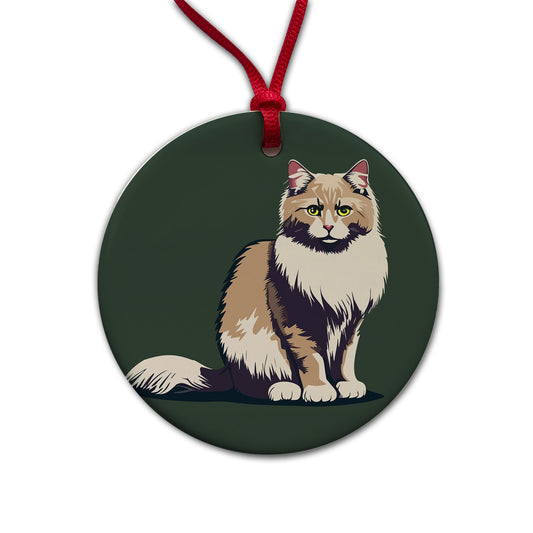 Norwegian Forest Cat Sitting Round Ceramic Holiday Christmas Tree Ornament