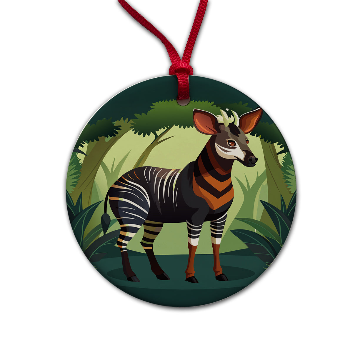 Okapi Forest Zebra Giraffe Round Ceramic Holiday Christmas Tree Ornament