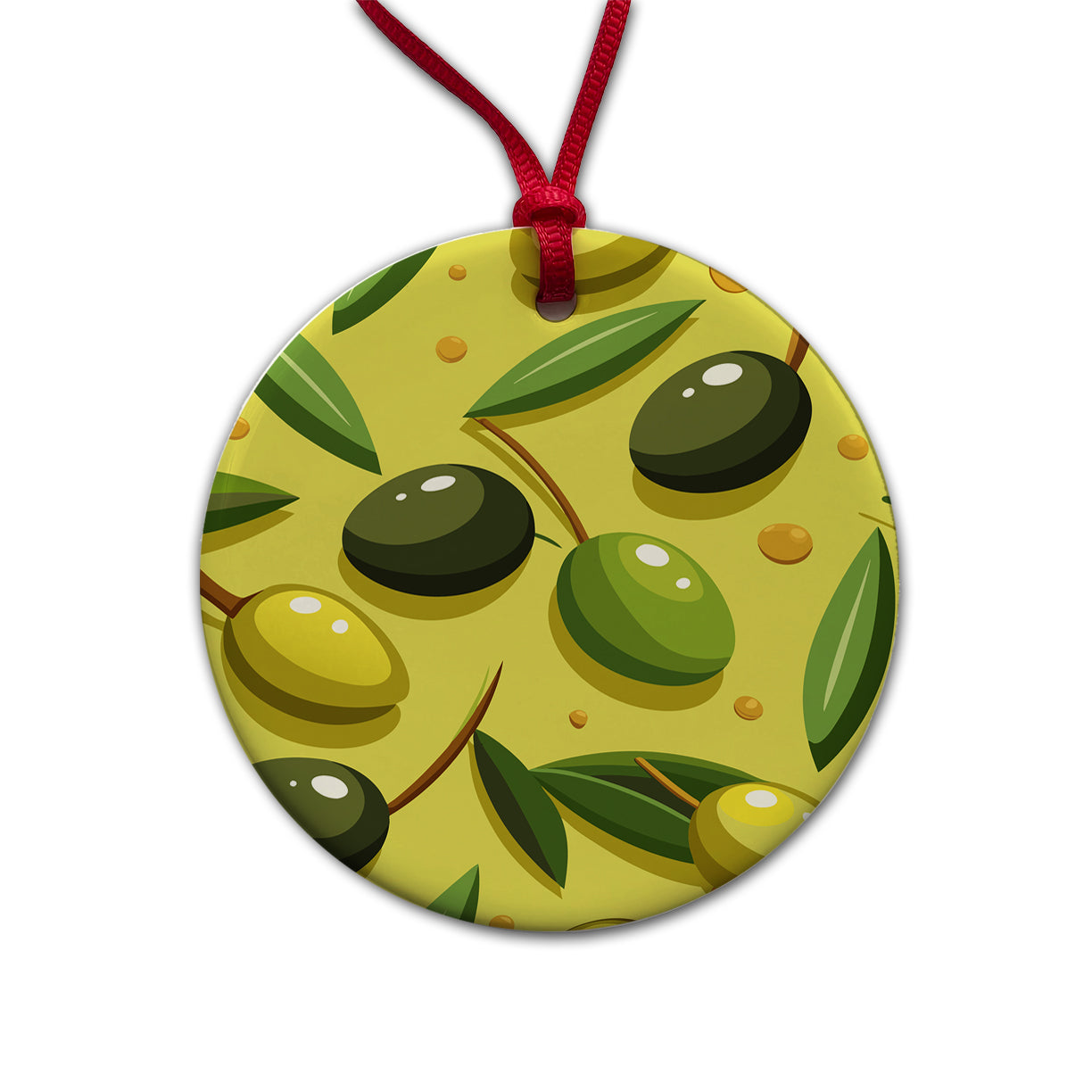 Olives Scattered Pattern Round Ceramic Holiday Christmas Tree Ornament
