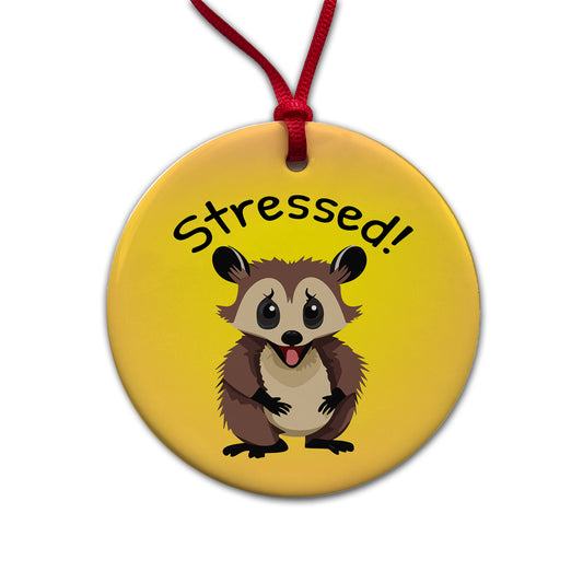 Opossum Possum Stressed Funny Round Ceramic Holiday Christmas Tree Ornament