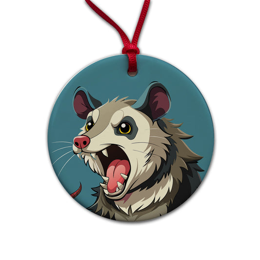 Opossum Screaming Funny Round Ceramic Holiday Christmas Tree Ornament