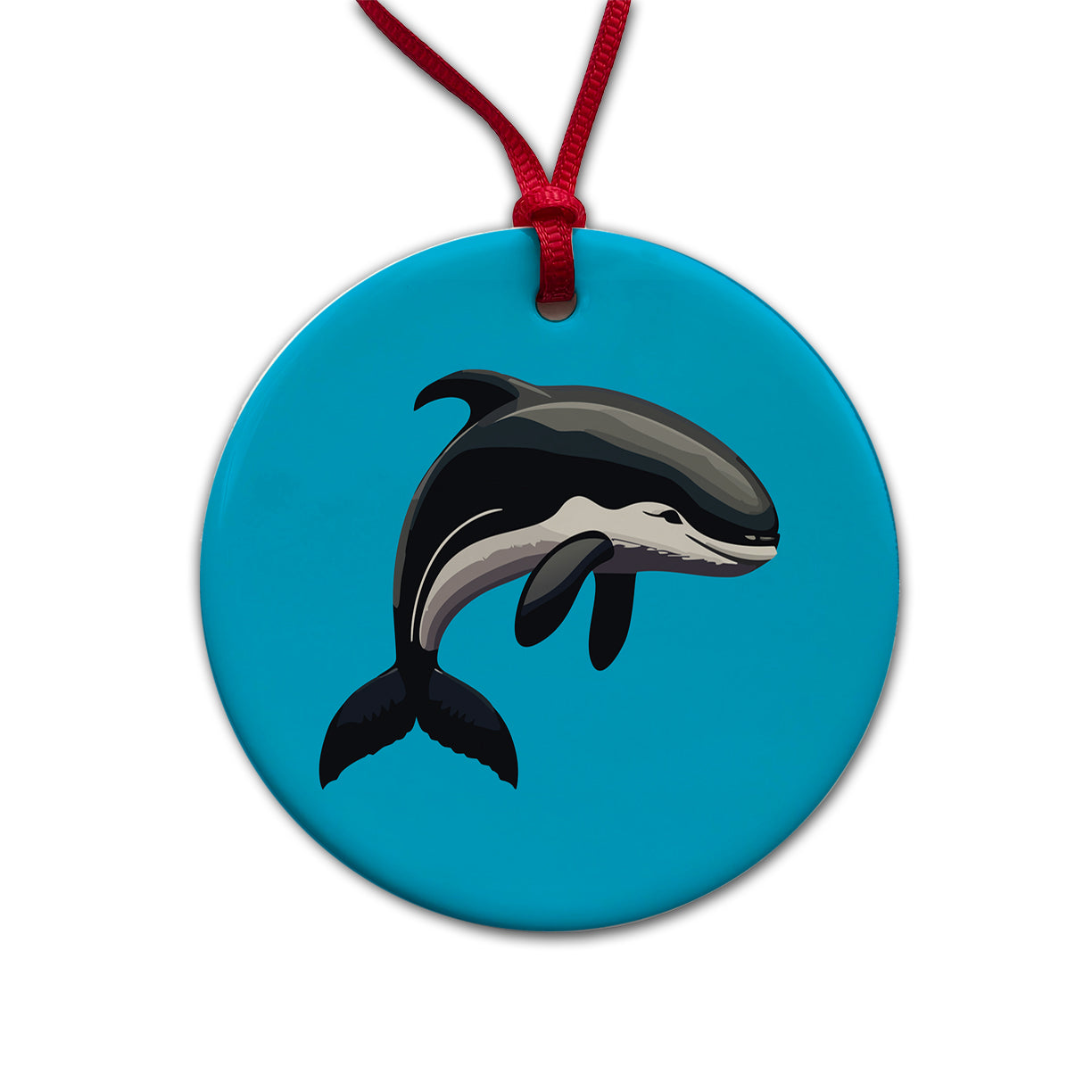 Orca Killer Whale Round Ceramic Holiday Christmas Tree Ornament