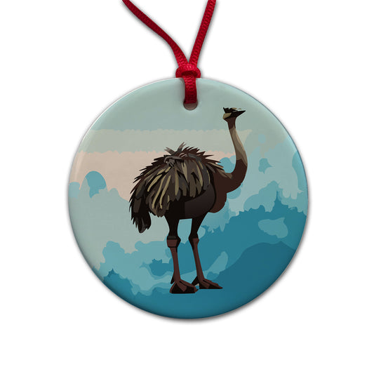 Ostrich Large Bird Standing Round Ceramic Holiday Christmas Tree Ornament