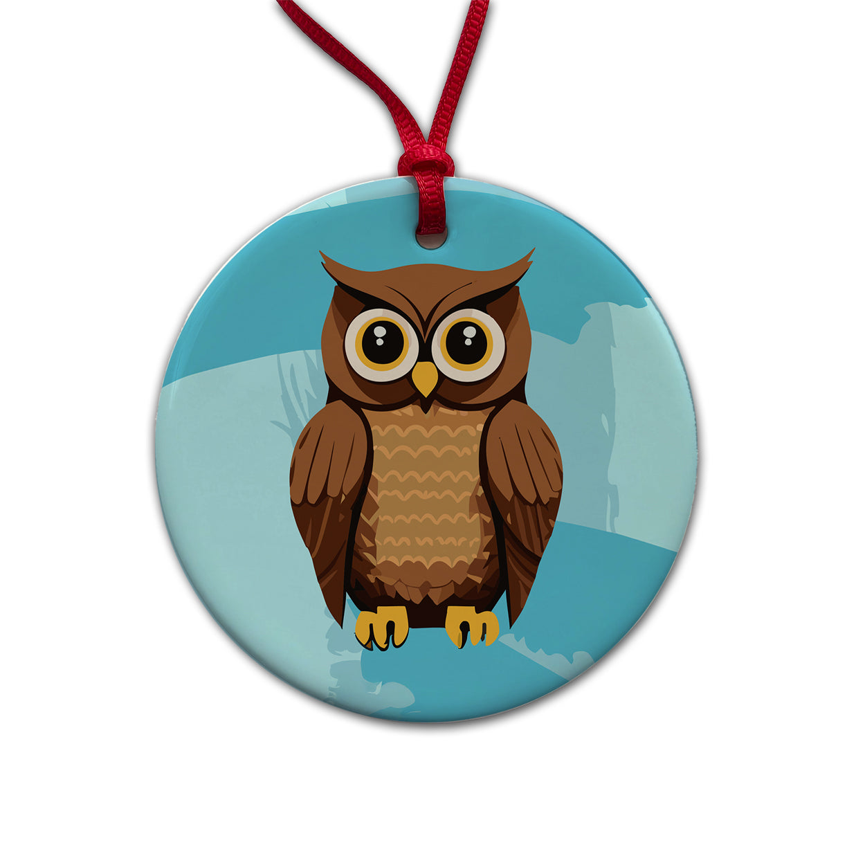 Owl Brown Round Ceramic Holiday Christmas Tree Ornament