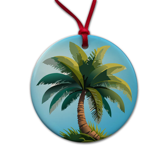 Palm Tree Lush Tropical Round Ceramic Holiday Christmas Tree Ornament