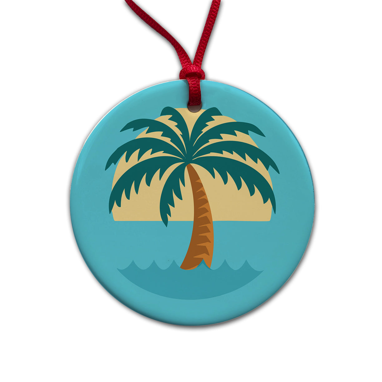 Palm Tree Ocean Tropical Vacation Round Ceramic Holiday Christmas Tree Ornament