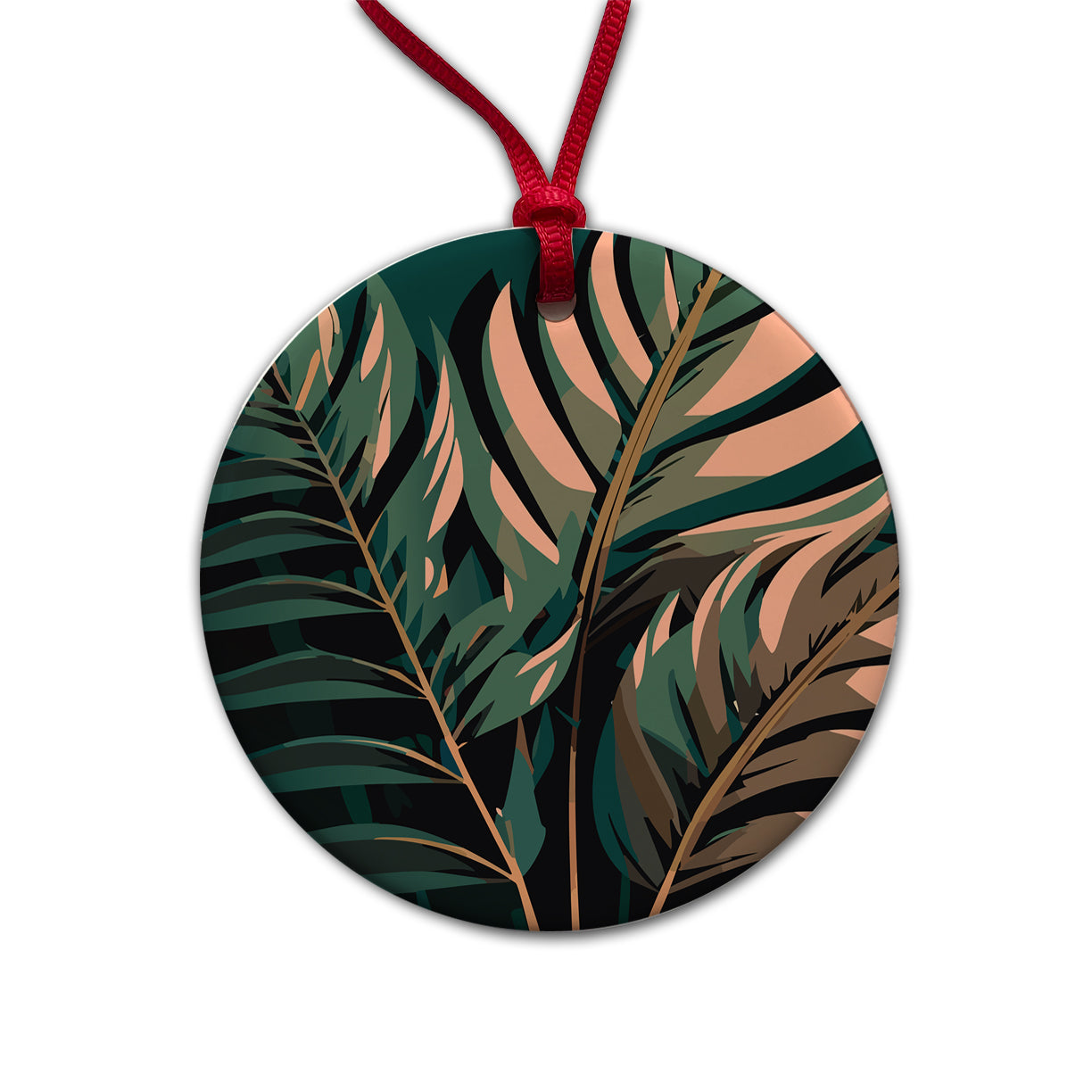 Palm Trees Leaves Fronds Tropical Foliage Round Ceramic Holiday Christmas Tree Ornament