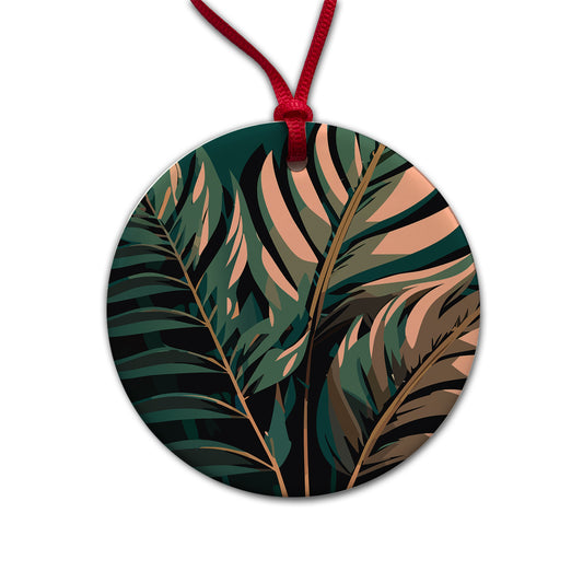 Palm Trees Leaves Fronds Tropical Foliage Round Ceramic Holiday Christmas Tree Ornament