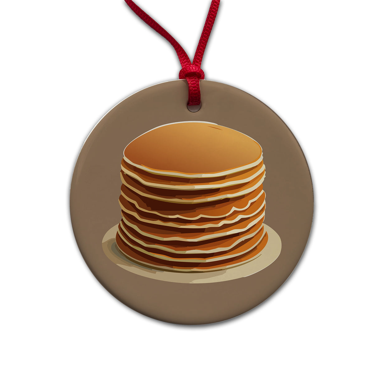 Pancakes Stack Breakfast Brunch Food Round Ceramic Holiday Christmas Tree Ornament