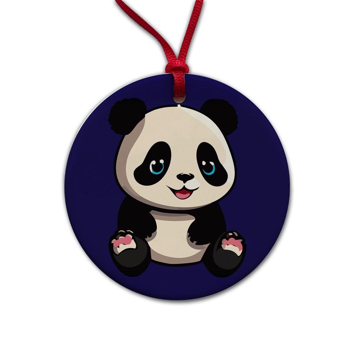 Panda Cute Smiling Round Ceramic Holiday Christmas Tree Ornament