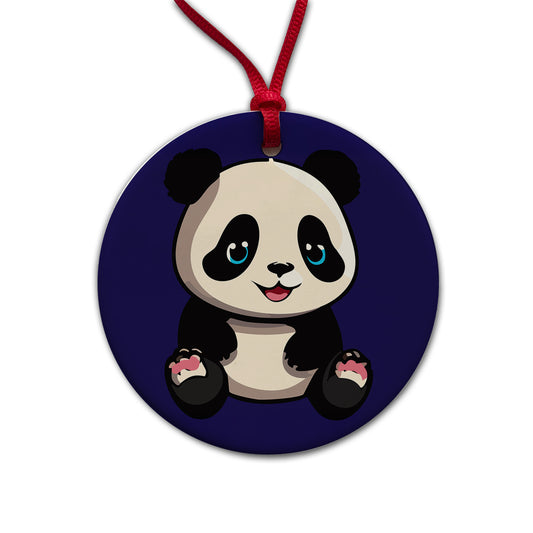 Panda Cute Smiling Round Ceramic Holiday Christmas Tree Ornament