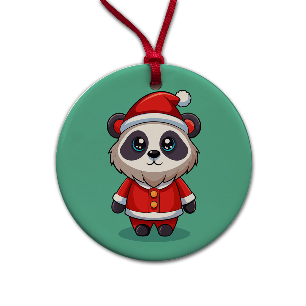Panda Santa Christmas Round Ceramic Holiday Christmas Tree Ornament