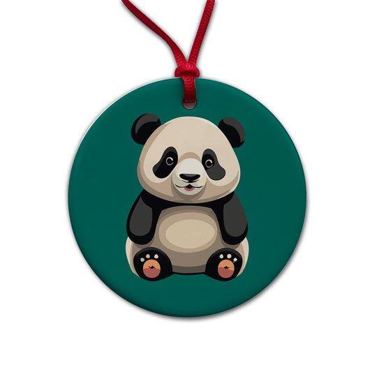Panda Sitting Round Ceramic Holiday Christmas Tree Ornament